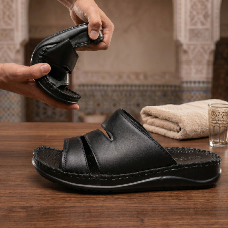 Ortho-Cuir Noir Mules Ergonomiques "Relax" MODEL Z