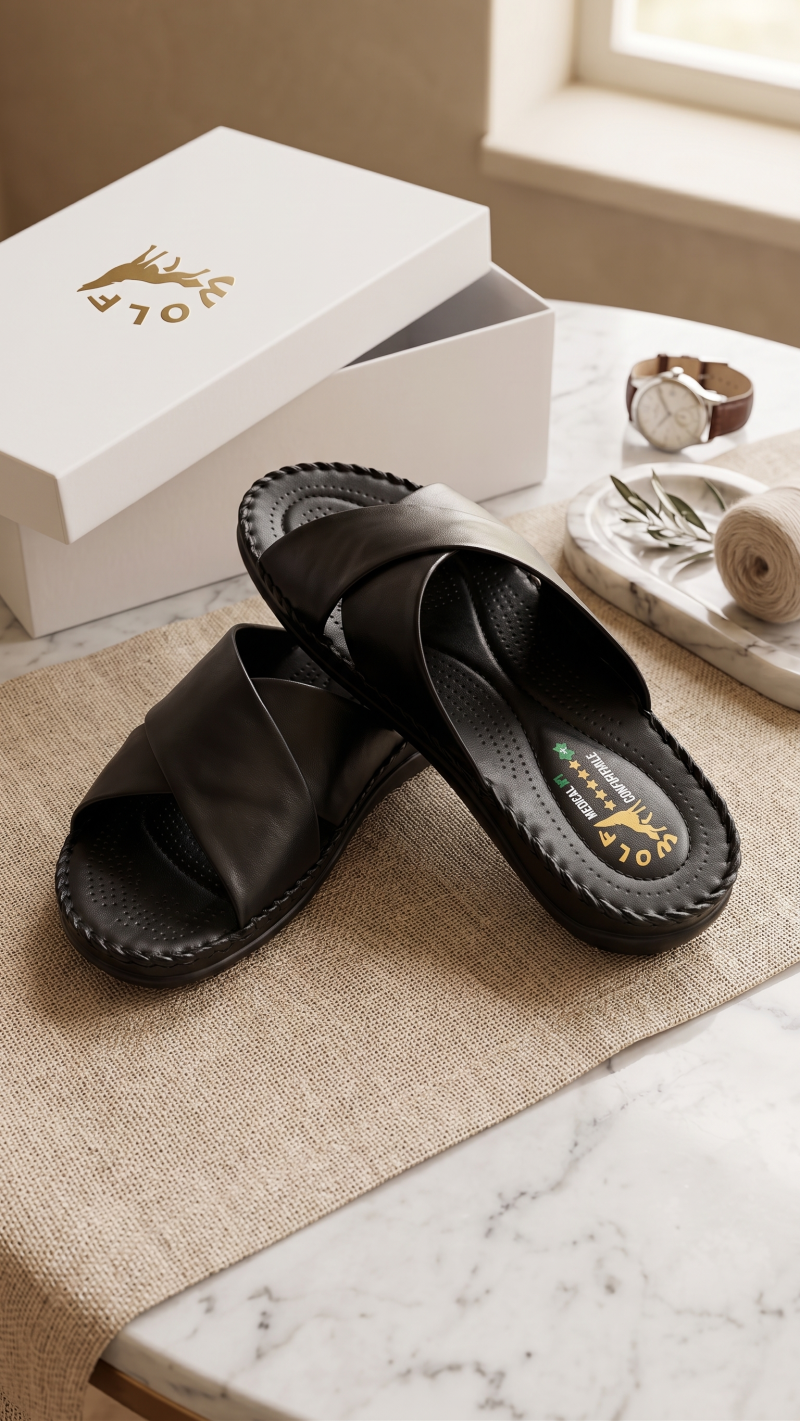 Ortho-Cuir Noir Mules  "Relax" H02